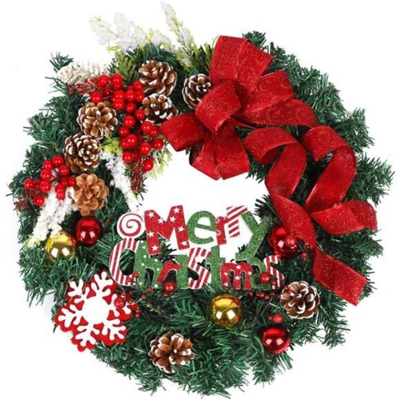 17" Winter Wreath for Front Door Artificial Red Holiday Wreath with Accents - Picture 4 of 6